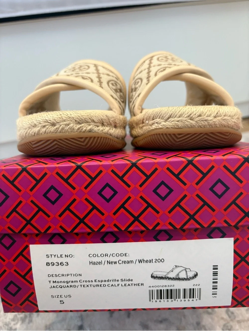Tory Burch Beige Canvas Logo Espadrille Slides